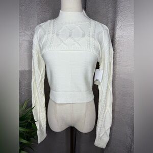 NWT BP. Nordstrom Cowl Neck Cable Knit Crop Sweater Set Ivory Sz Small